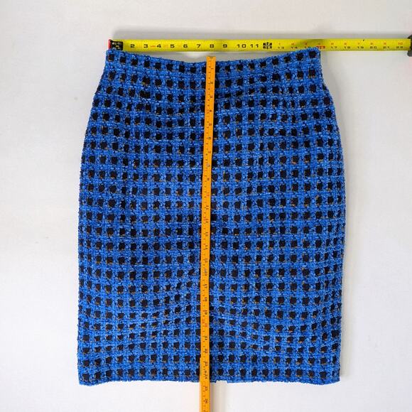 Vtg ESCADA Saks Fifth Avenue Blue Tweed Skirt Wool Mohair Grid 44 - Picture 6 of 8